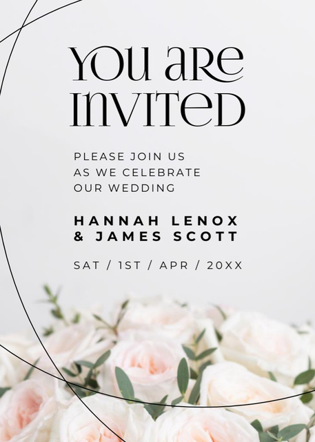 Plantilla de diseño de Simple Wedding Invitation with Flowers Invitation 