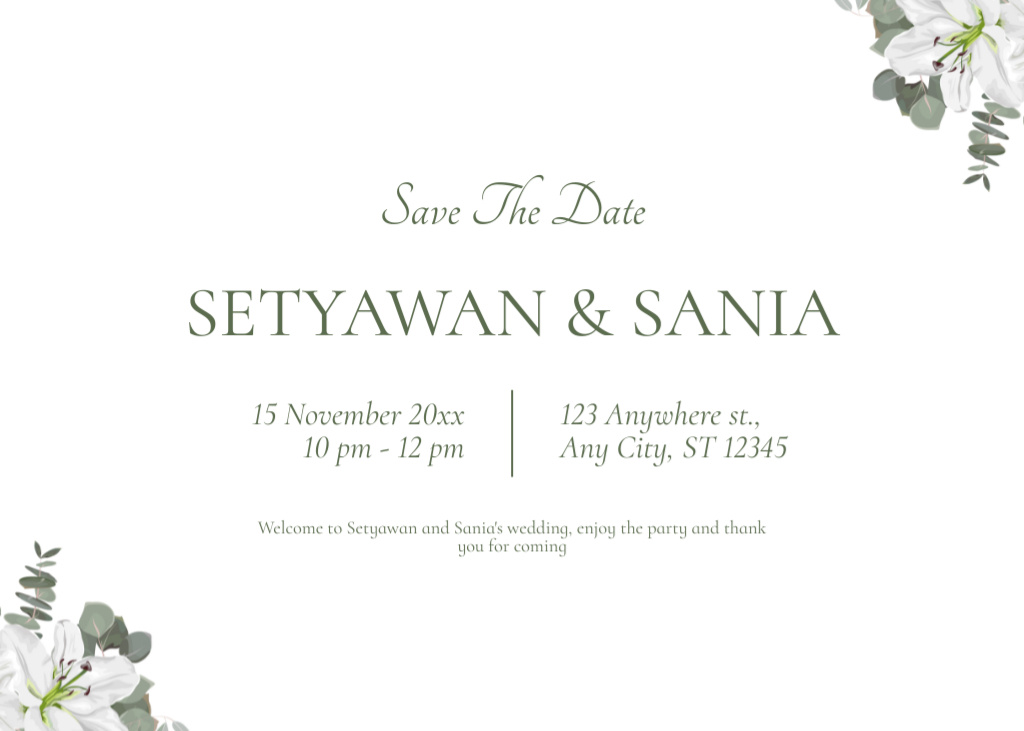 Szablon projektu Save the Date Announcement with Tender Flowers on White Postcard 5x7in