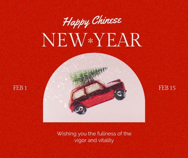 Chinese New Year Holiday Greeting with Cute Red Car