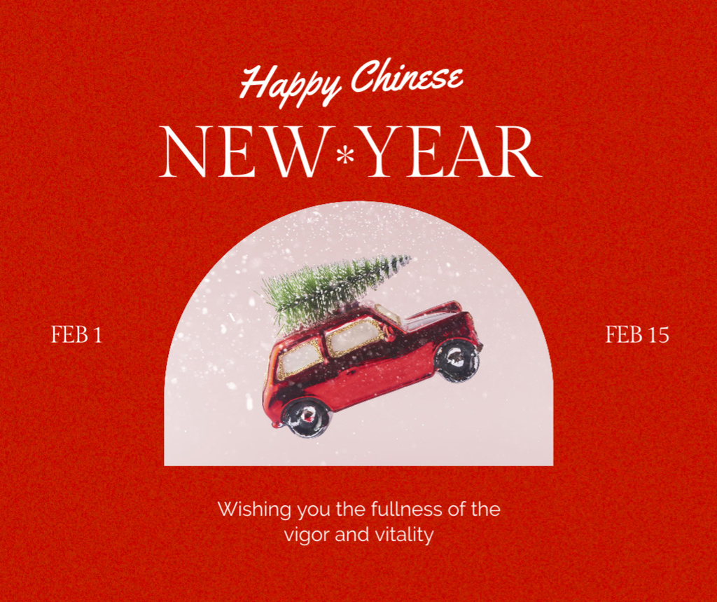 Chinese New Year Holiday Greeting with Cute Red Car Facebook Design Template