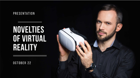 VR equipment Presentation with Man holding glasses FB event cover Design Template
