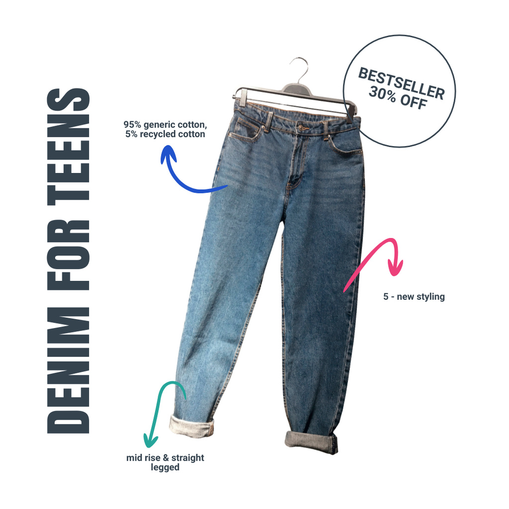 Denim Jeans For Teens With Discount Instagram Design Template