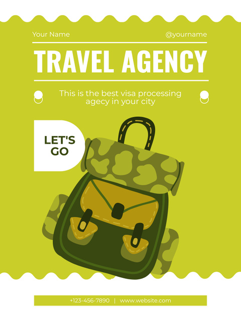 Hiking Tour Offer by Travel Agency on Bright Green Poster US Tasarım Şablonu
