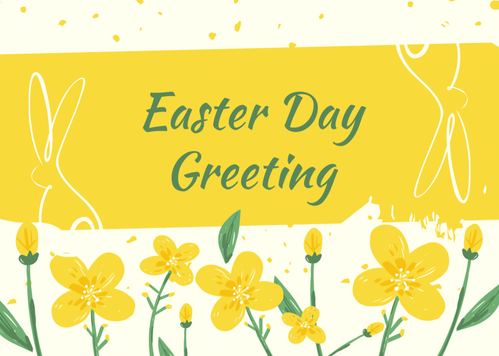 Easter Day Greeting with Beautiful Yellow Flowers Postcard 5x7in Tasarım Şablonu