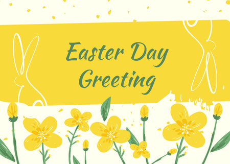 Easter Day Greeting with Beautiful Yellow Flowers Postcard 5x7in Design Template