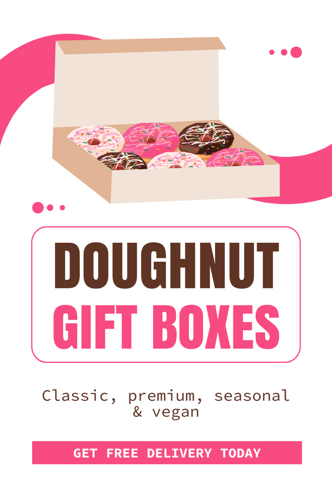Doughnut Gift Boxes Ad with Offer of Various Donuts Pinterest Design Template