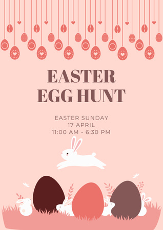 Easter Egg Hunt Announcement with Easter Bunnies and Dyed Eggs Poster Design Template