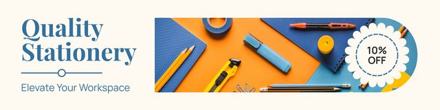 Discount On Stationery For Elevating Workspace LinkedIn Cover Πρότυπο σχεδίασης