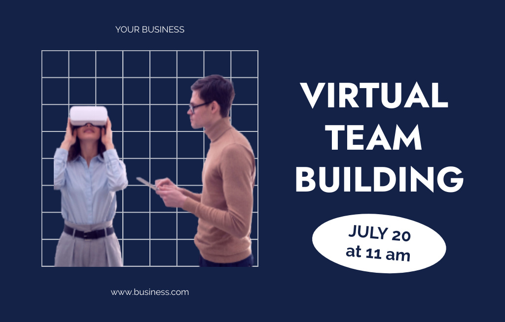 Virtual Team Building Announcement with Woman in Headset Invitation 4.6x7.2in Horizontal Modelo de Design