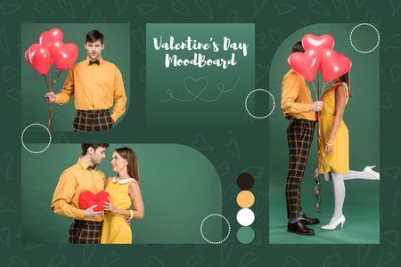 Valentine Mood Collage with Young Couple on Green Mood Board Design Template