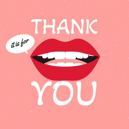 Cute Thankful Phrase with Red Lips Instagram Design Template