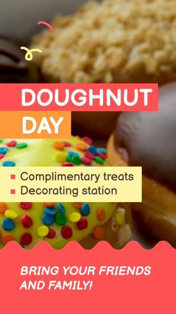 Doughnut Day With Complimentary Treats And Decorating Stations Instagram Video Story Design Template