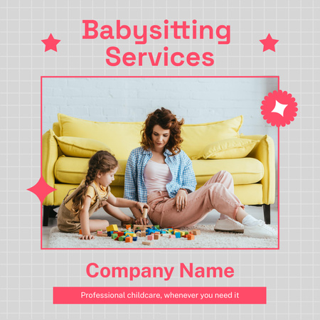 Advertisement for Babysitting Service with Stars Instagram Design Template