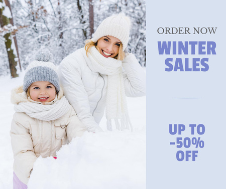 Winter Sale Ad with Cute Mom and Daughter Facebook Design Template