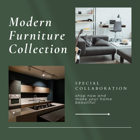 Furniture Ad with Stylish Kitchen and Living Room Instagramデザインテンプレート