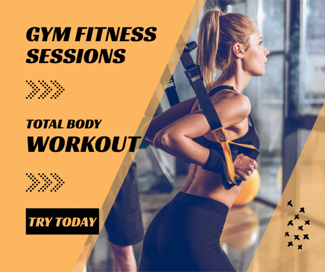 Template di design Gym Offer with Woman on Resistance Loops Facebook