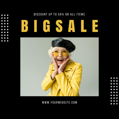 Platilla de diseño Big Sale Announcement with Stylish Elderly Woman Instagram