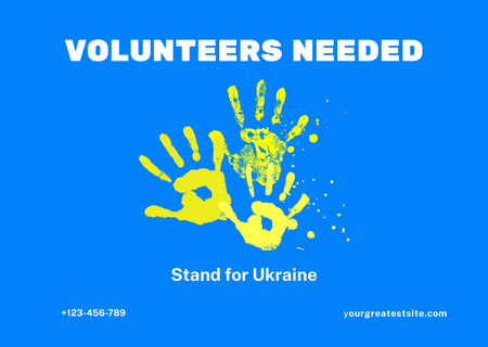 Plantilla de diseño de Voluntariado durante la guerra en Ucrania con brillantes ilustraciones Flyer A6 Horizontal 