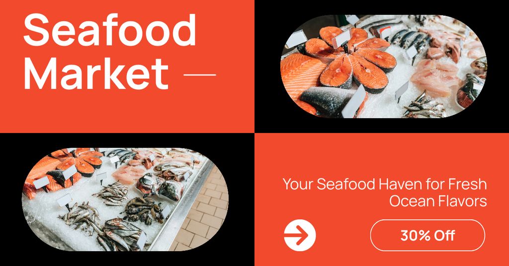 Offer of Fresh Seafood from Fish Market Facebook AD Modelo de Design