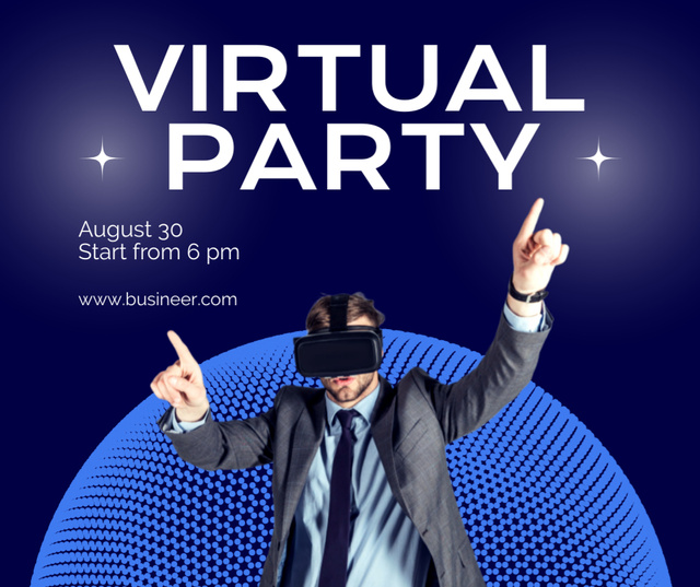 Ontwerpsjabloon van Facebook van Virtual Party Facebook Post design with man