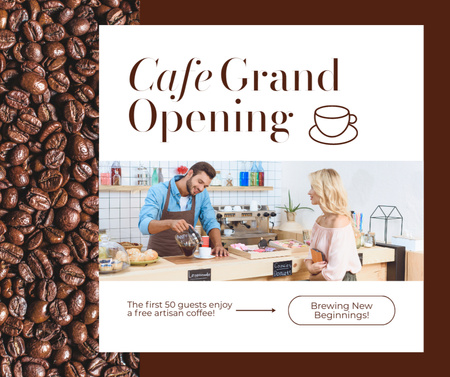 バリスタによる職人技のコーヒーでカフェをオープンする豪華なイベント Facebookデザインテンプレート