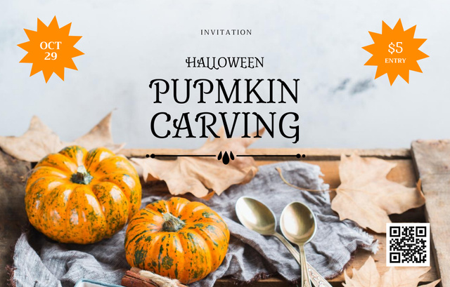 Captivating Halloween's Pumpkin Carving Announcement Invitation 4.6x7.2in Horizontal Tasarım Şablonu