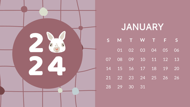 Illustration of Cute White Bunny on Pink Calendarデザインテンプレート