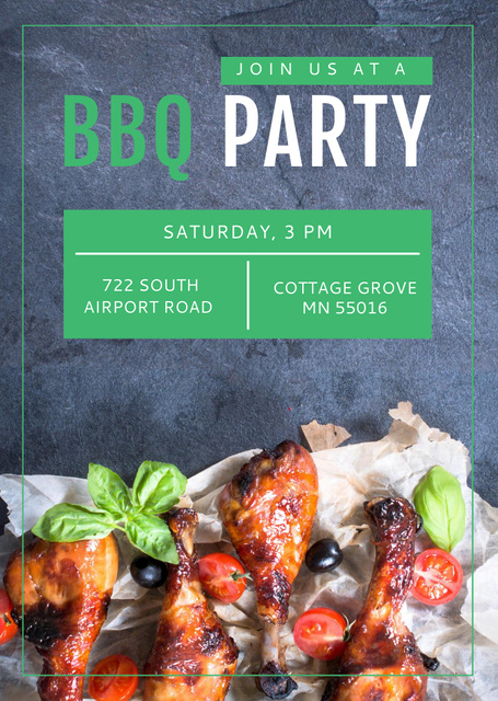 BBQ Party Invitation with Chicken Drumsticks Flyer A6 Design Template