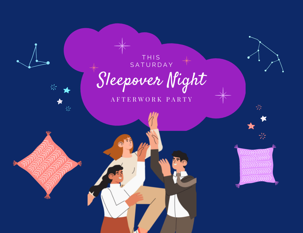 Sleepover Party with Friends  Invitation 13.9x10.7cm Horizontal Tasarım Şablonu