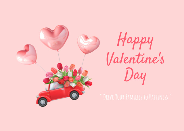 Valentine's Day Holiday Greeting with Car on Balloons Card Šablona návrhu