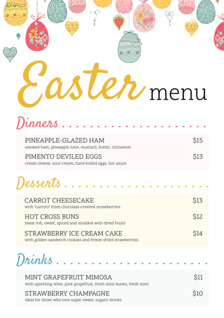 Velikonoční nabídka jídla s malovanými vejci Menu Šablona návrhu