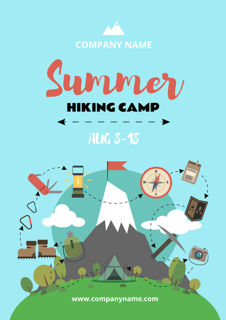 Summer Hiking Camp Invitation Poster Design Template
