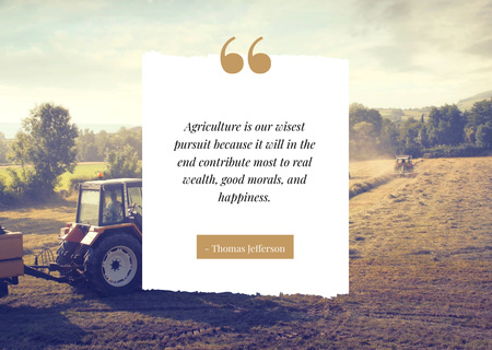 Designvorlage Traktor arbeitet im Feld und Zitat für Postcard