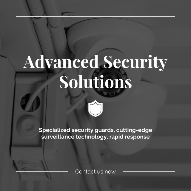 Security Solutions Promo on Black and White Instagram AD Design Template