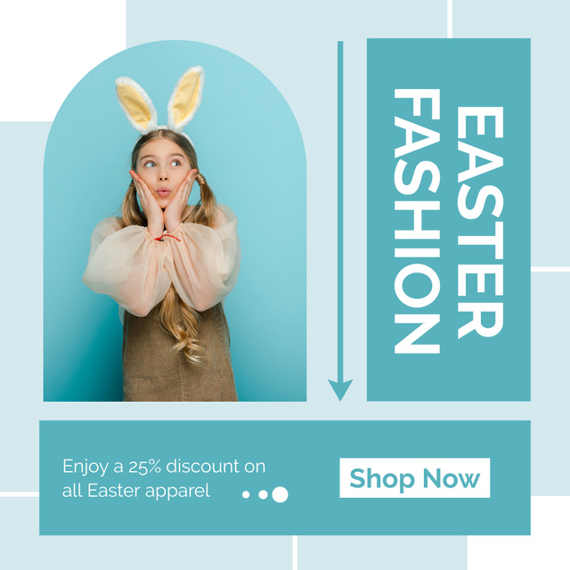Easter Fashion Promo with Girl in Bunny Ears Instagram ADデザインテンプレート
