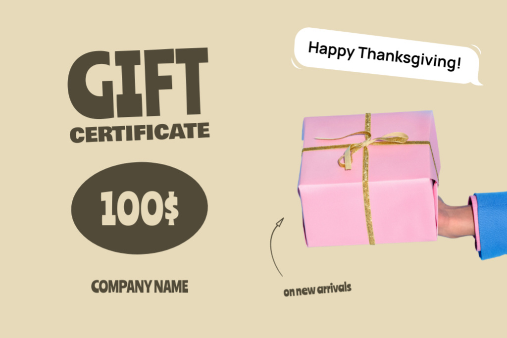 Thanksgiving Holiday Greeting with Gift Gift Certificate Modelo de Design