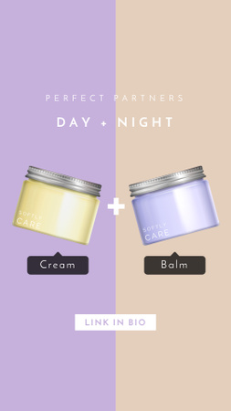 Skincare Ad with Cosmetic Cream Jars Instagram Video Story Design Template