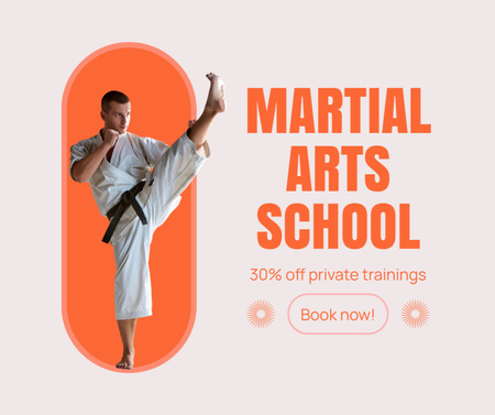 Ontwerpsjabloon van Facebook van Martial Arts School-promo met vechter in actie