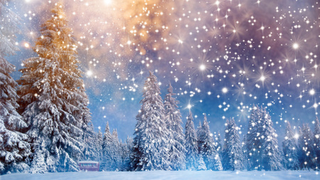 Designvorlage Verschneiter Wald mit Sternenhimmel für Zoom Background