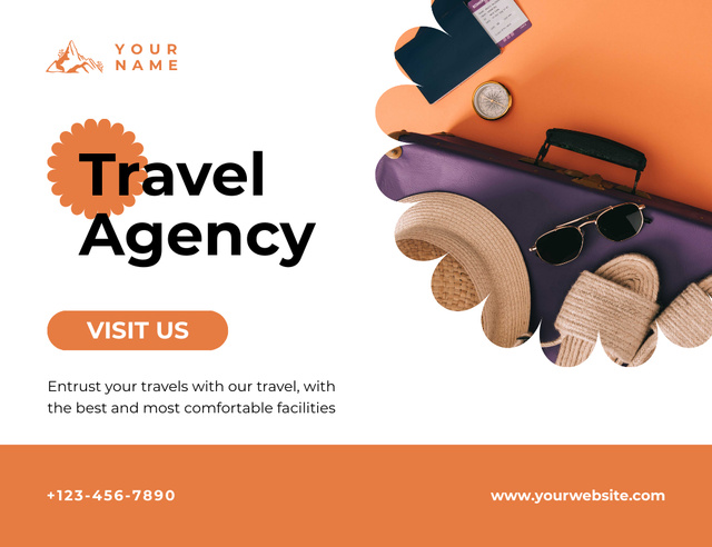 Travel Agent Services Offer in Orange Color Thank You Card 5.5x4in Horizontal Modelo de Design