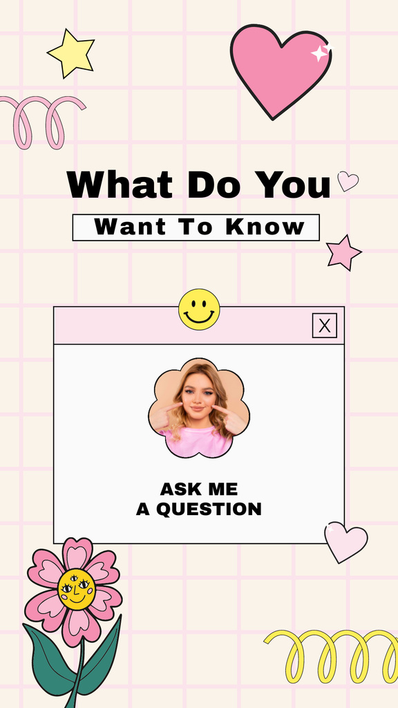 Get to Know Me Quiz with Cute Floral Doodles Instagram Story Πρότυπο σχεδίασης