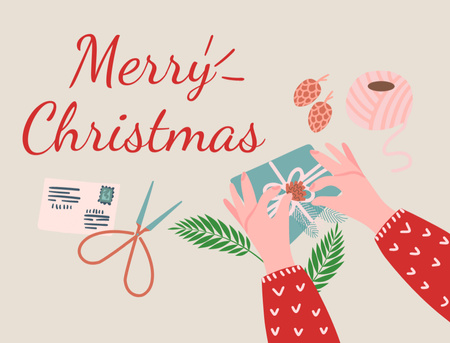 Saudação de Natal com Fazendo Decoração com as mãos Postcard 4.2x5.5in Modelo de Design