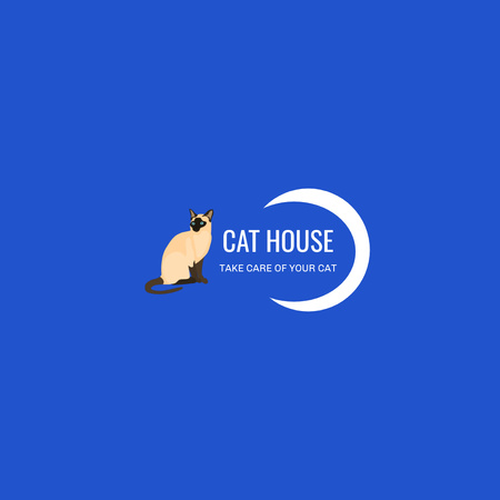 Cat's Houses Emblem on Blue Animated Logo Design Template