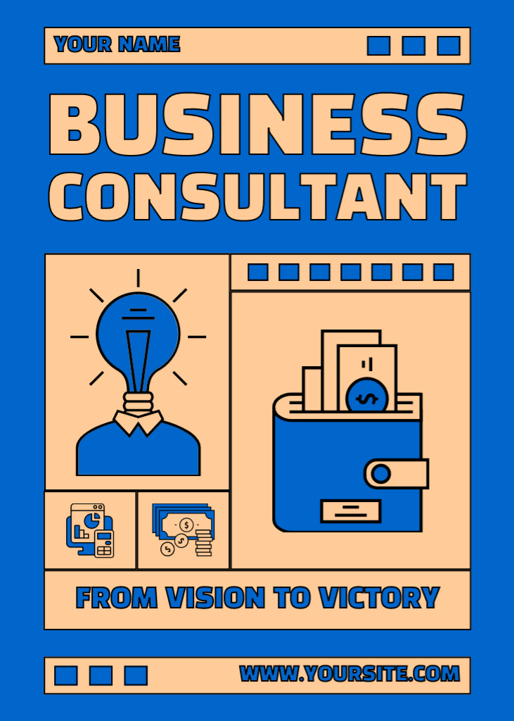 Consulting Services with Business Icons Flayer Tasarım Şablonu