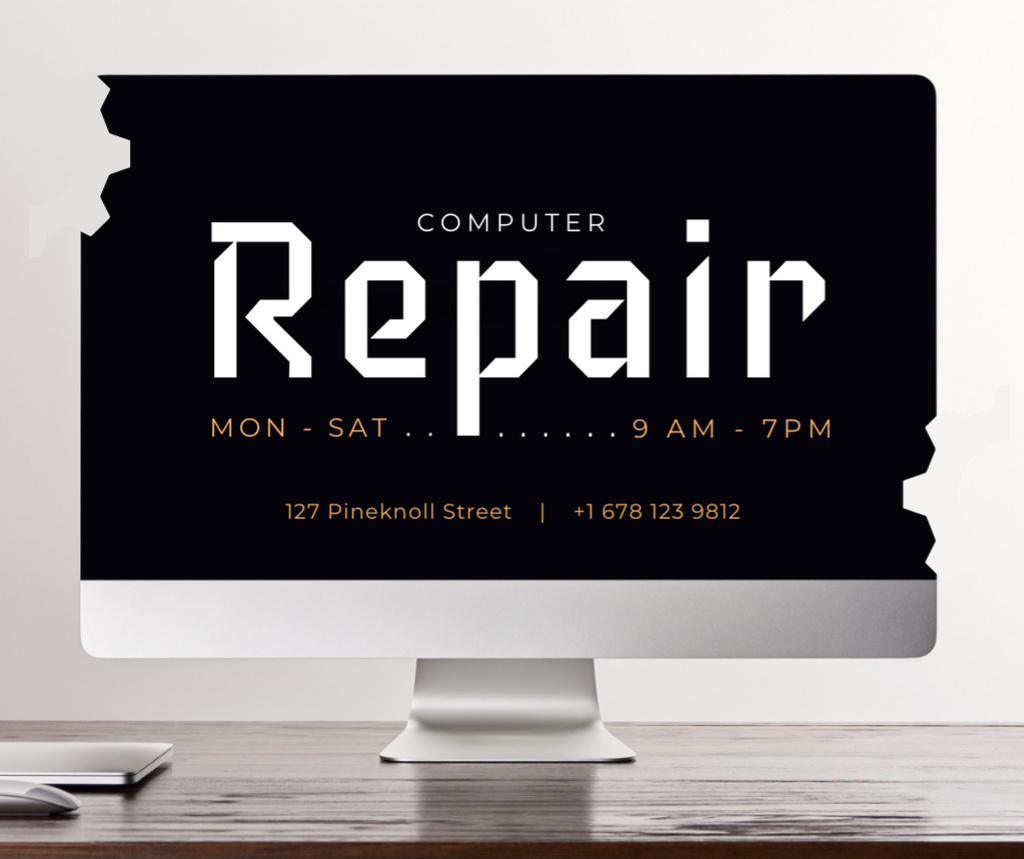 Repair Service Computer on Working Table  Facebook Design Template