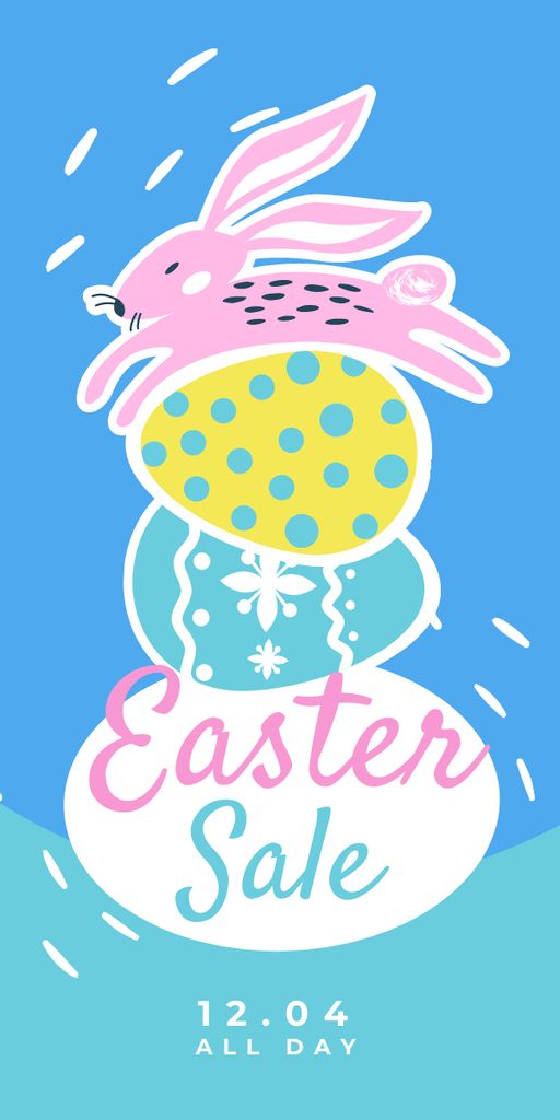 Plantilla de diseño de Easter Sale with Cute Bunny and Dyed Eggs Graphic 