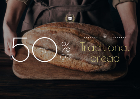Promoção de padaria com Baker segurando pães frescos Flyer 5x7in Horizontal Modelo de Design