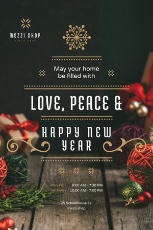 New Year Greeting with Decorations and Presents Pinterest Design Template