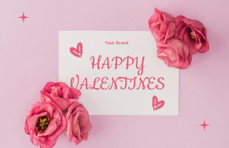 Happy Valentine's Day Greetings With Beautiful Pink Flowers Thank You Card 5.5x8.5in Modelo de Design