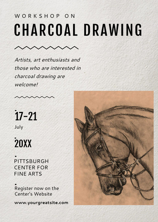 Designvorlage Drawing Workshop Announcement with Horse Image für Flyer A6